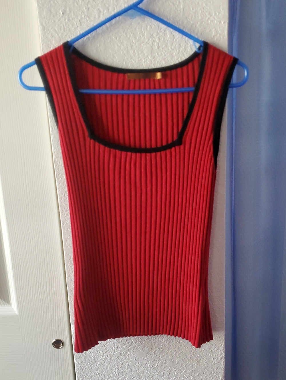 Red Ribbed Tank Top with Black Trim